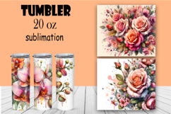 Watercolor flowers, tropical, roses tumbler Product Image 1