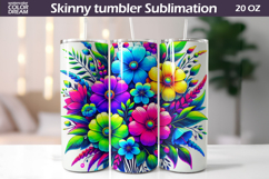 Wildflowers Tumbler Wrap | Neon Floral Tumbler Sublimation Product Image 1