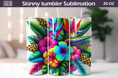 Tropical Flowers Tumbler Wrap | Neon Floral Tumbler Product Image 1