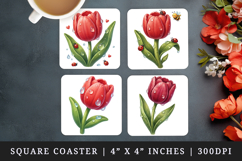 Flowers square coaster sublimation, coasters design Product Image 1