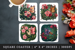 Flowers square coaster sublimation, coasters design Product Image 1