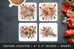 Flowers square coaster sublimation, coasters design Product Image 1