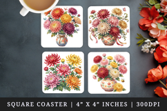 Flowers square coaster sublimation, coasters design Product Image 1