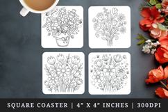Flowers square coaster sublimation, coasters design Product Image 1
