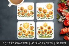 Flowers square coaster sublimation, coasters design Product Image 1