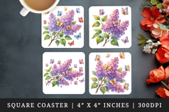 Flowers square coaster sublimation, coasters design Product Image 1