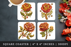 Flowers square coaster sublimation, coasters design Product Image 1