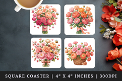 Flowers square coaster sublimation, coasters design Product Image 1