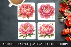 Flowers square coaster sublimation, coasters design Product Image 1