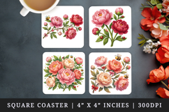 Flowers square coaster sublimation, coasters design Product Image 1