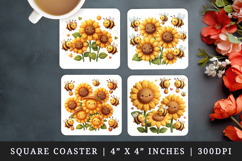Flowers square coaster sublimation, coasters design Product Image 1