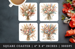 Flowers square coaster sublimation, coasters design Product Image 1