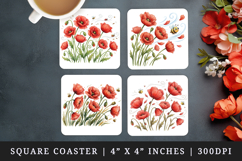 Flowers square coaster sublimation, coasters design Product Image 1