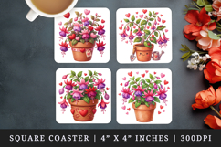 Flowers square coaster sublimation, coasters design Product Image 1