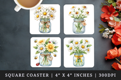 Flowers square coaster sublimation, coasters design Product Image 1