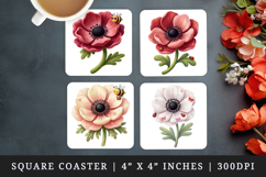 Flowers square coaster sublimation, coasters design Product Image 1
