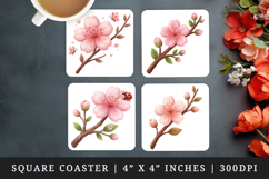 Flowers square coaster sublimation, coasters design Product Image 1