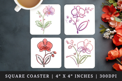 Flowers square coaster sublimation, coasters design Product Image 1