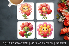 Flowers square coaster sublimation, coasters design Product Image 1