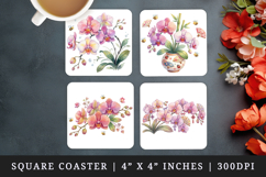 Flowers square coaster sublimation, coasters design Product Image 1