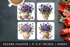 Flowers square coaster sublimation, coasters design Product Image 1