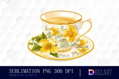 Flowers Yellow Tea Cup Sublimation PNG Clipart Product Image 1
