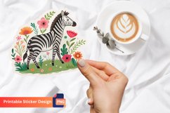 Flowers Zebra Sticker, Floral Vinyl Sticker Product Image 1