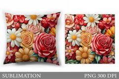 3D Flowers Pillow Design. Floral Pillow Sublimation Product Image 1