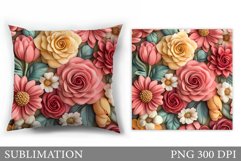 3D Flowers Pillow Design. Flowers Sublimation Product Image 1