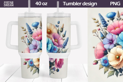 Wildflowers Tumbler 40 Oz | Pastel Floral Tumbler 40 Oz Product Image 1