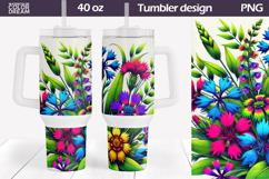 Wildflowers Tumbler 40 Oz | Neon Floral Tumbler 40 Oz Product Image 1