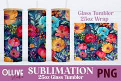 Flowers Watercolor 25oz Glass Tumbler Wrap Sublimation PNG Product Image 1