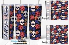 Flower Skulls Glitter Seamless 20 oz Tumbler Sublimation PNG Product Image 1