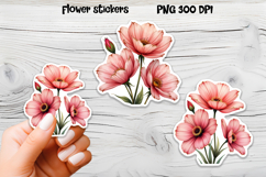 Pink flower stickers design | Printable peony stickers Product Image 1