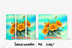 Flower border tumbler PNG | Marigolds tumbler wrap design Product Image 1