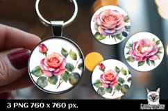 Flower Keyring Sublimation, Floral Round Keychain Design Product Image 1