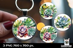 Flower Keyring Sublimation, Succulen Round Keychain Design Product Image 1