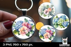 Flower Keyring Sublimation, Floral Round Keychain Design Product Image 1