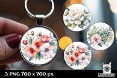 Flower Keyring Sublimation, Floral Round Keychain Design Product Image 1