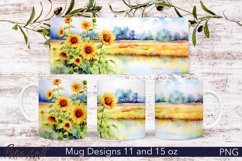 Floral Mug Wrap | Watercolor Meadow | Sunflowers and River Product Image 1