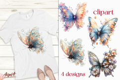 Floral butterfly clipart, flying butterfly clipart gemstones Product Image 1