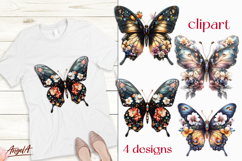 Floral butterfly clipart, flying butterfly clipart gemstones Product Image 1