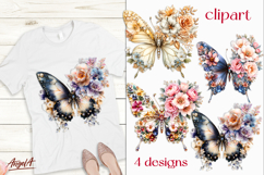 Floral butterfly clipart, flowers with butterfly T-shirt PNG Product Image 1