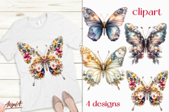 Floral butterfly clipart, butterfly with flowers, gemstones Product Image 1