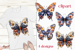 Floral butterfly clipart, butterfly with flowers, gemstones Product Image 1