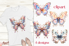 Floral butterfly clipart, pink butterfly clipart, gemstones Product Image 1