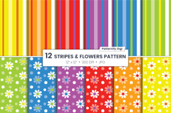 Floral and striped seamless digital paper pack