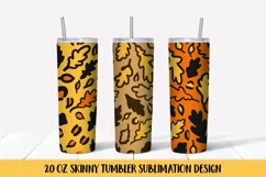 Autumn Oak Leaves Leopard Print Tumbler Wrap Designs PNG Product Image 1
