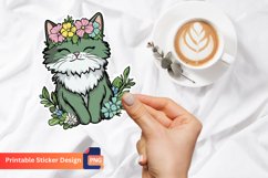 Fluffy Kitty Flowers Sticker, Adorable Cat Flower Sticker Product Image 1