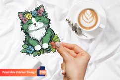 Fluffy Kitty Flowers Sticker, Adorable Cat Flower Sticker Product Image 1
